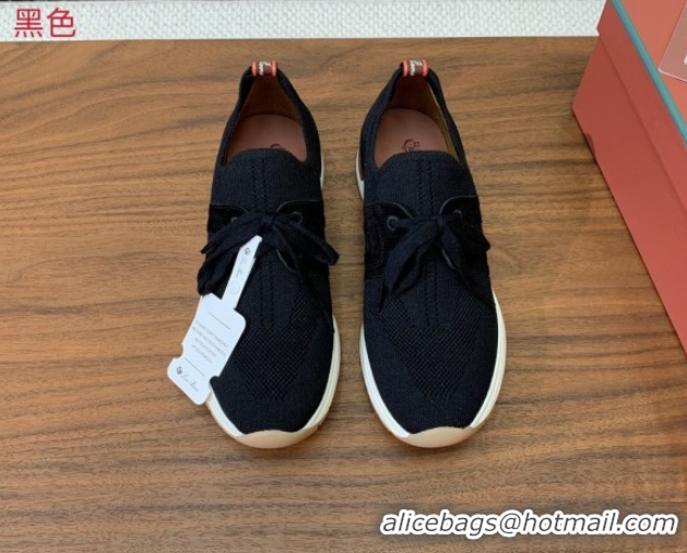Best Product Loro Piana 360 LP Lady Flexy Walk Sneakers in Knit and Suede Black 0708002