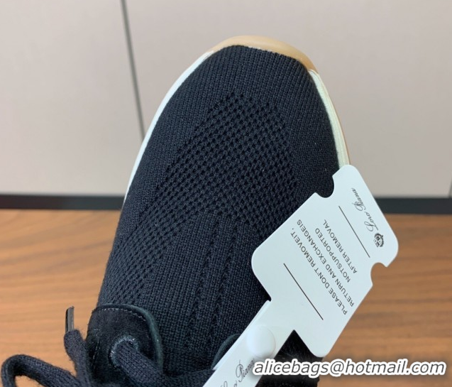 Best Product Loro Piana 360 LP Lady Flexy Walk Sneakers in Knit and Suede Black 0708002