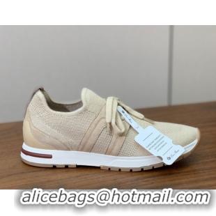Comfortable Loro Piana 360 LP Lady Flexy Walk Sneakers in Knit and Suede Light Beige 0708003