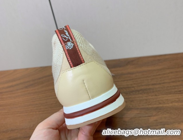 Comfortable Loro Piana 360 LP Lady Flexy Walk Sneakers in Knit and Suede Light Beige 0708003