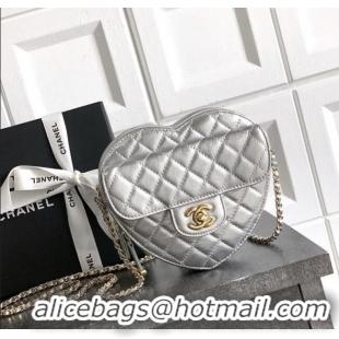 Best Product Chanel Lambskin Heart Bag AS5764 Silver 2025