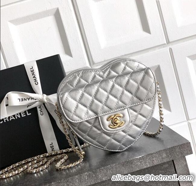 Best Product Chanel Lambskin Heart Bag AS5764 Silver 2025