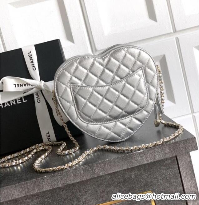 Best Product Chanel Lambskin Heart Bag AS5764 Silver 2025