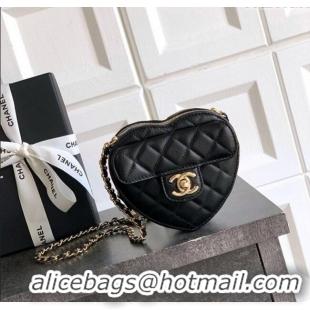 Low Cost Chanel Lambskin Heart Clutch with Chain AP2784 Black 2025