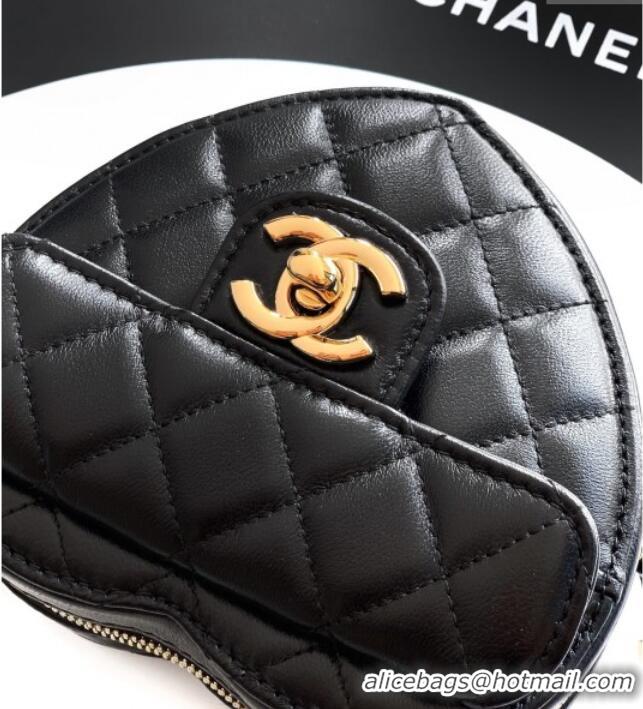 Low Cost Chanel Lambskin Heart Clutch with Chain AP2784 Black 2025