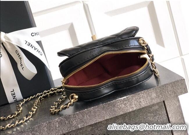 Low Cost Chanel Lambskin Heart Clutch with Chain AP2784 Black 2025