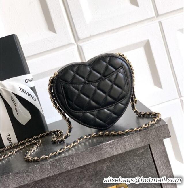 Low Cost Chanel Lambskin Heart Clutch with Chain AP2784 Black 2025