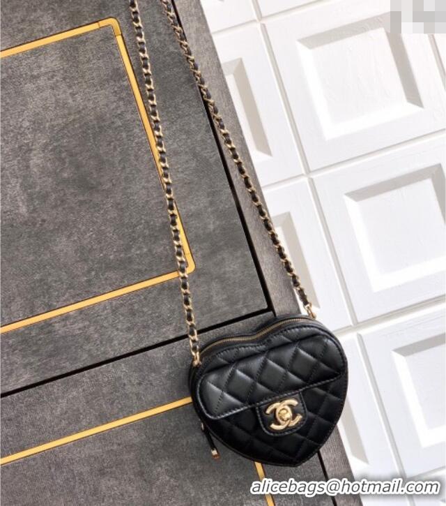 Low Cost Chanel Lambskin Heart Clutch with Chain AP2784 Black 2025