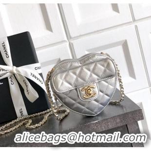 Best Price Chanel Lambskin Heart Clutch with Chain AP2784 Silver 2025