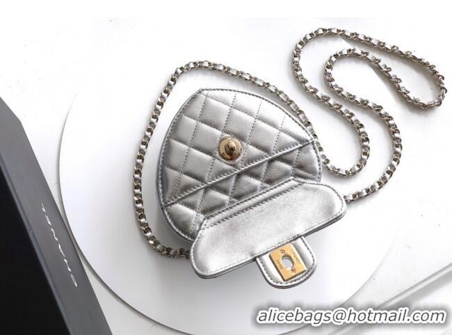 Best Price Chanel Lambskin Heart Clutch with Chain AP2784 Silver 2025