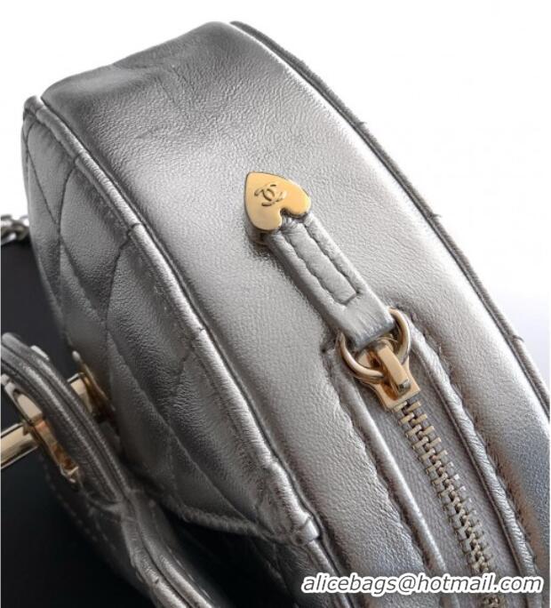 Best Price Chanel Lambskin Heart Clutch with Chain AP2784 Silver 2025