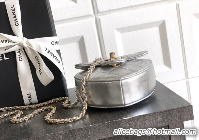 Best Price Chanel Lambskin Heart Clutch with Chain AP2784 Silver 2025