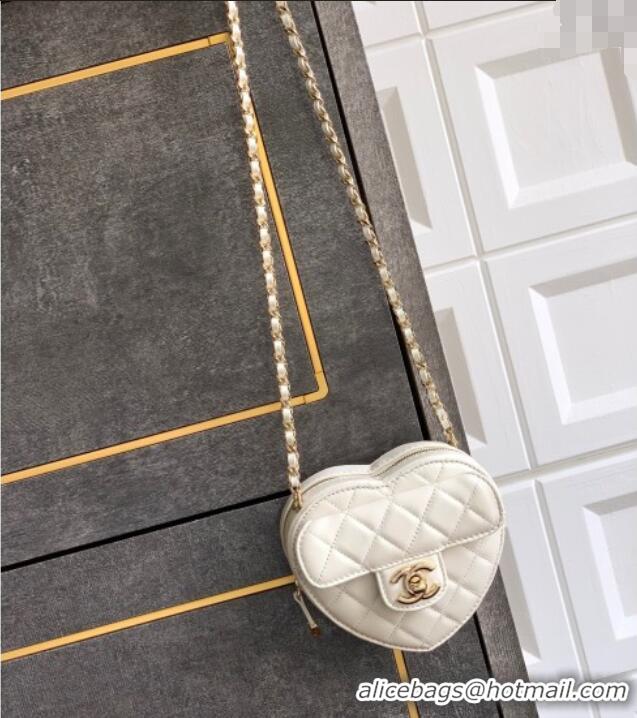 Buy Discount Chanel Lambskin Heart Clutch with Chain AP2784 White 2025