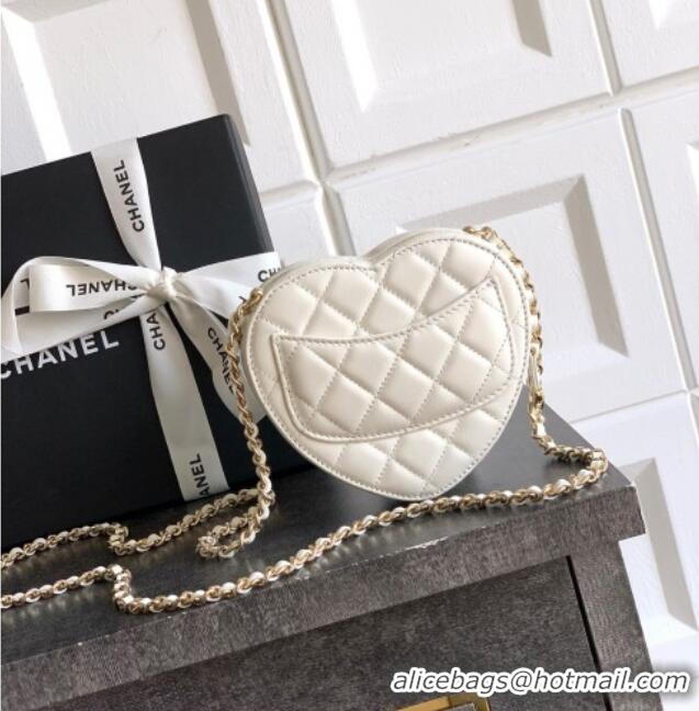Buy Discount Chanel Lambskin Heart Clutch with Chain AP2784 White 2025