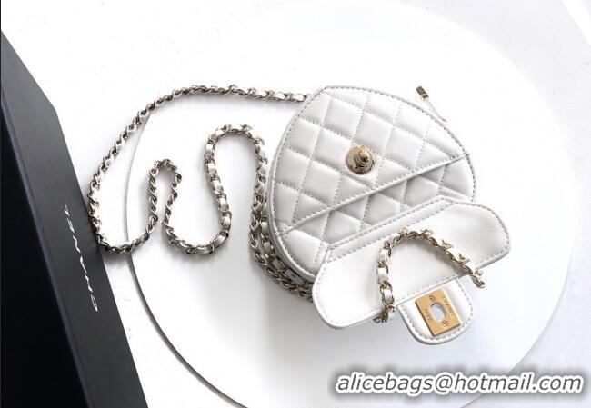 Buy Discount Chanel Lambskin Heart Clutch with Chain AP2784 White 2025