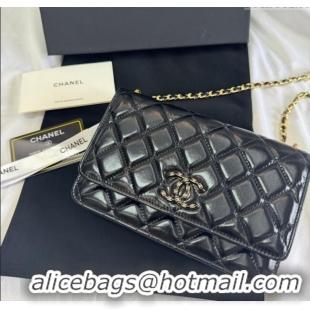 Affordable Price Chanel Shiny Lambskin Wallet On Chain WOC AP4694 Black 2025