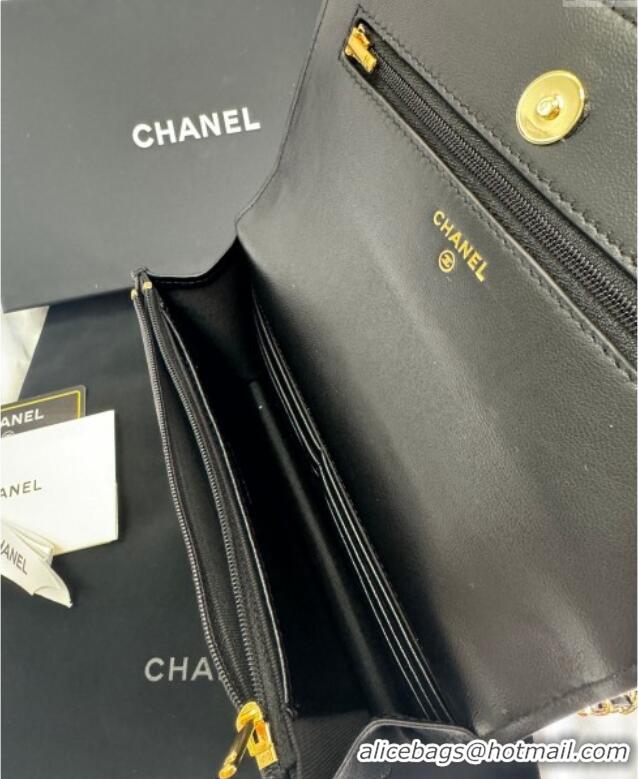 Affordable Price Chanel Shiny Lambskin Wallet On Chain WOC AP4694 Black 2025