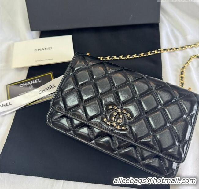 Affordable Price Chanel Shiny Lambskin Wallet On Chain WOC AP4694 Black 2025