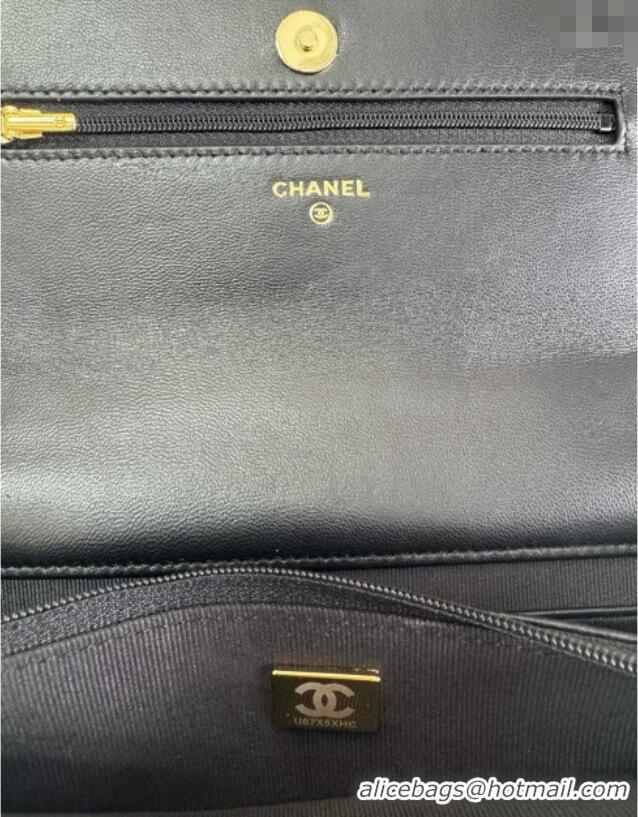 Affordable Price Chanel Shiny Lambskin Wallet On Chain WOC AP4694 Black 2025