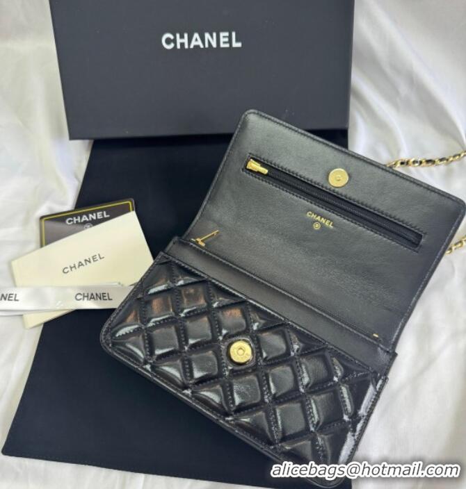 Affordable Price Chanel Shiny Lambskin Wallet On Chain WOC AP4694 Black 2025