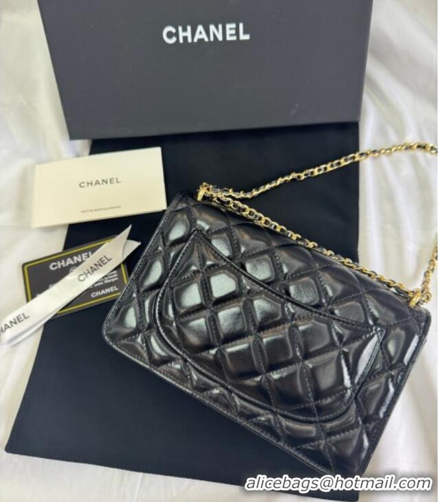 Affordable Price Chanel Shiny Lambskin Wallet On Chain WOC AP4694 Black 2025