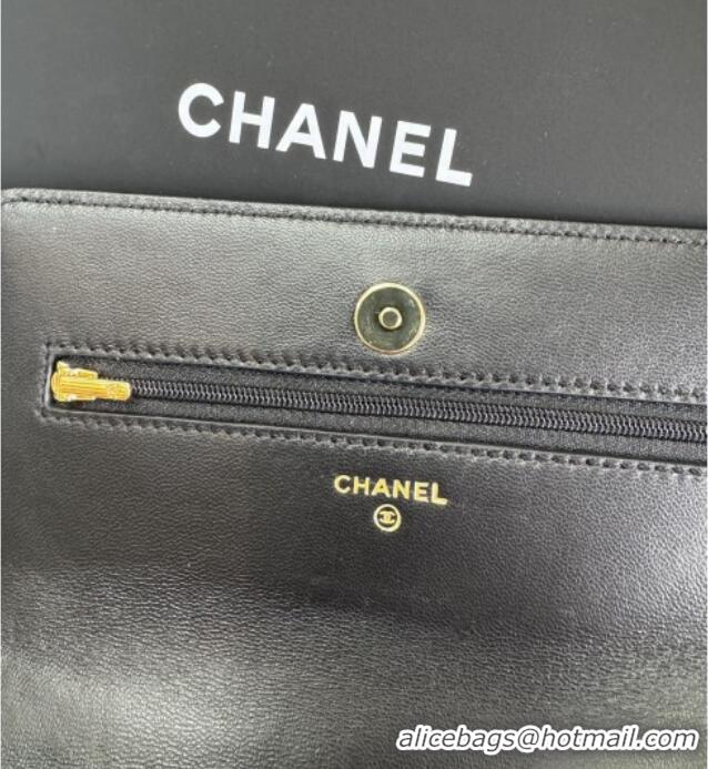 Affordable Price Chanel Shiny Lambskin Wallet On Chain WOC AP4694 Black 2025