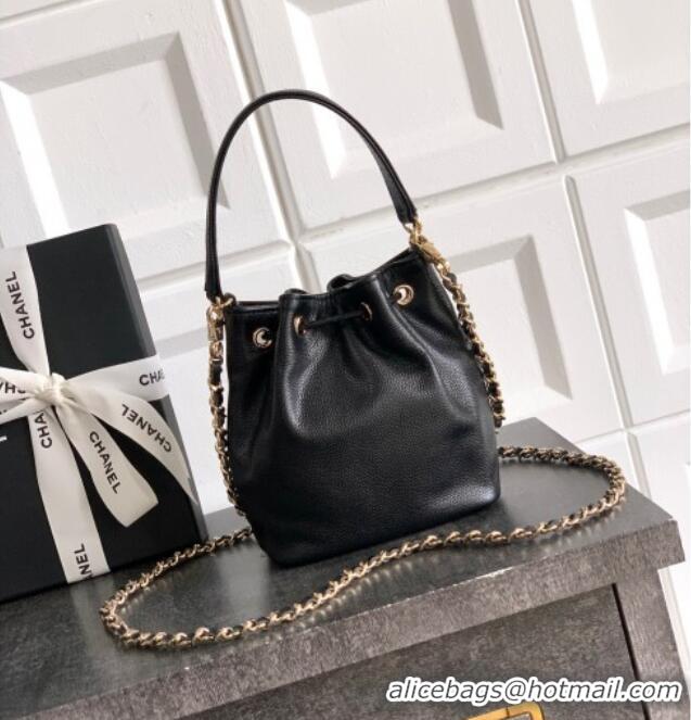 Market Sells Chanel Grained Calfskin Mini Bucket Bag CH081301 Black 2025