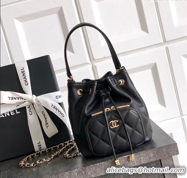 Market Sells Chanel Grained Calfskin Mini Bucket Bag CH081301 Black 2025