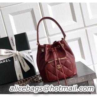 Luxury Cheap Chanel Grained Calfskin Mini Bucket Bag CH081301 Burgundy 2025