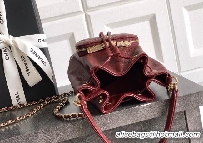 Luxury Cheap Chanel Grained Calfskin Mini Bucket Bag CH081301 Burgundy 2025