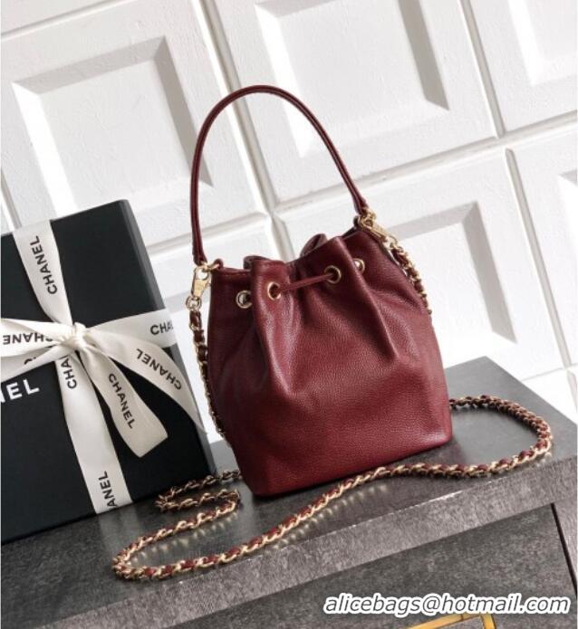 Luxury Cheap Chanel Grained Calfskin Mini Bucket Bag CH081301 Burgundy 2025
