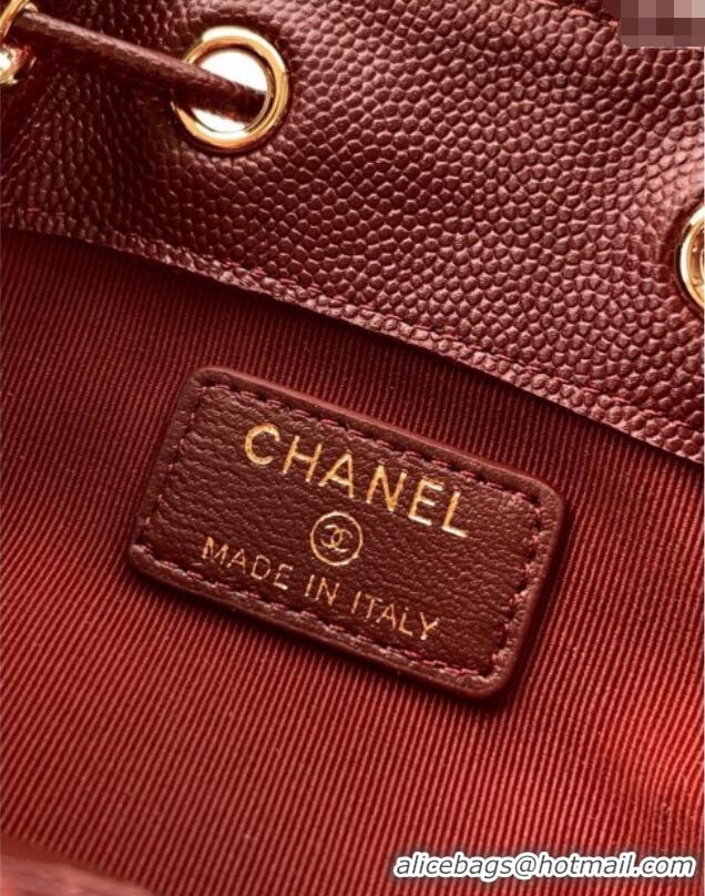 Luxury Cheap Chanel Grained Calfskin Mini Bucket Bag CH081301 Burgundy 2025