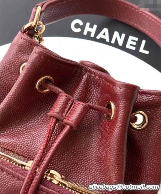 Luxury Cheap Chanel Grained Calfskin Mini Bucket Bag CH081301 Burgundy 2025