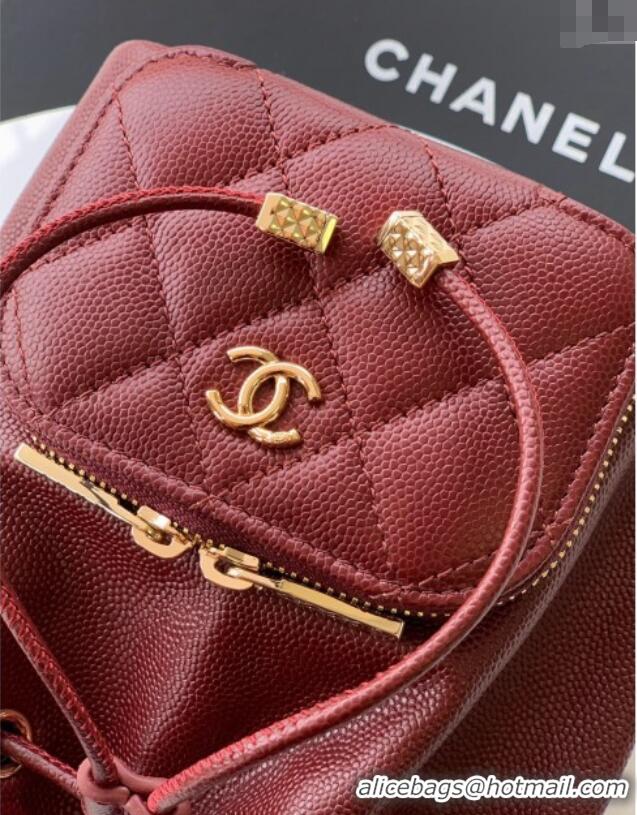 Luxury Cheap Chanel Grained Calfskin Mini Bucket Bag CH081301 Burgundy 2025