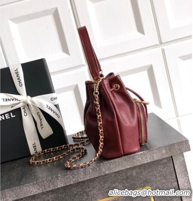 Luxury Cheap Chanel Grained Calfskin Mini Bucket Bag CH081301 Burgundy 2025