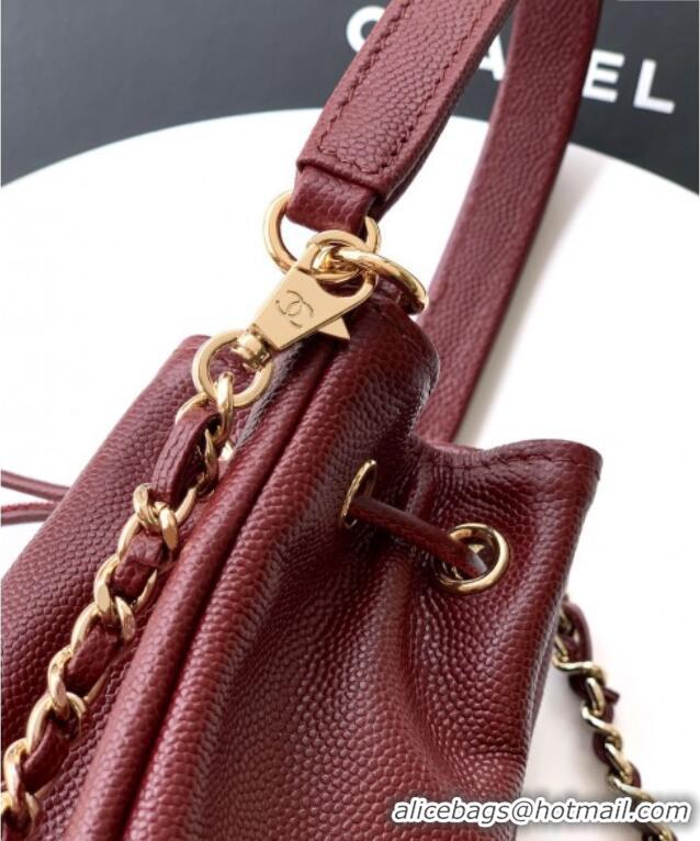 Luxury Cheap Chanel Grained Calfskin Mini Bucket Bag CH081301 Burgundy 2025
