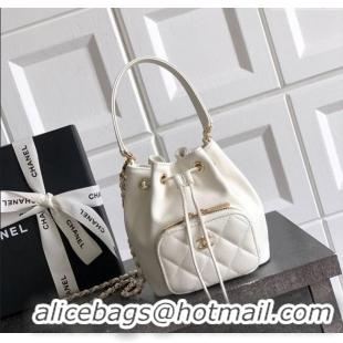 Luxury Discount Chanel Grained Calfskin Mini Bucket Bag CH081301 White 2025