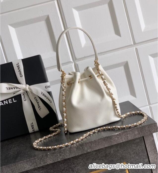 Luxury Discount Chanel Grained Calfskin Mini Bucket Bag CH081301 White 2025