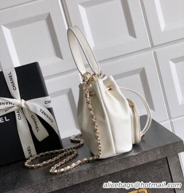 Luxury Discount Chanel Grained Calfskin Mini Bucket Bag CH081301 White 2025