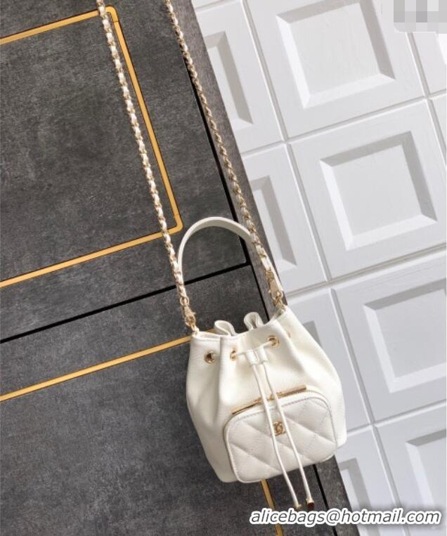 Luxury Discount Chanel Grained Calfskin Mini Bucket Bag CH081301 White 2025