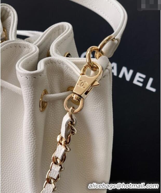 Luxury Discount Chanel Grained Calfskin Mini Bucket Bag CH081301 White 2025