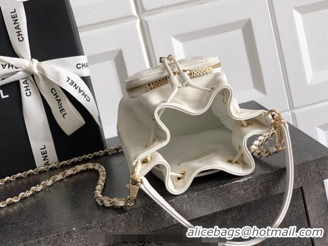 Luxury Discount Chanel Grained Calfskin Mini Bucket Bag CH081301 White 2025