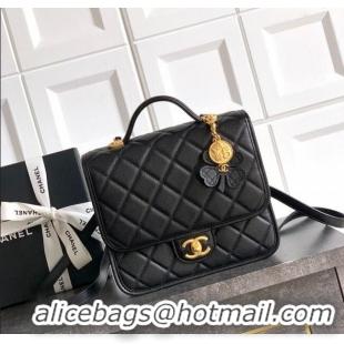 New Cheap Chanel Grained Shiny Calfskin Backpack bag AS5715 Black 2025