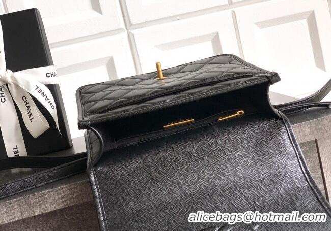 New Cheap Chanel Grained Shiny Calfskin Backpack bag AS5715 Black 2025