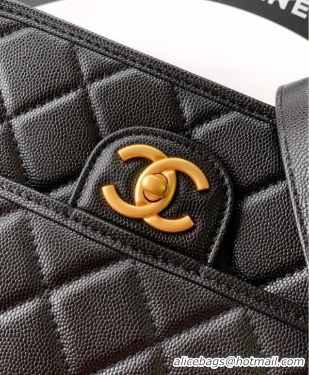 New Cheap Chanel Grained Shiny Calfskin Backpack bag AS5715 Black 2025