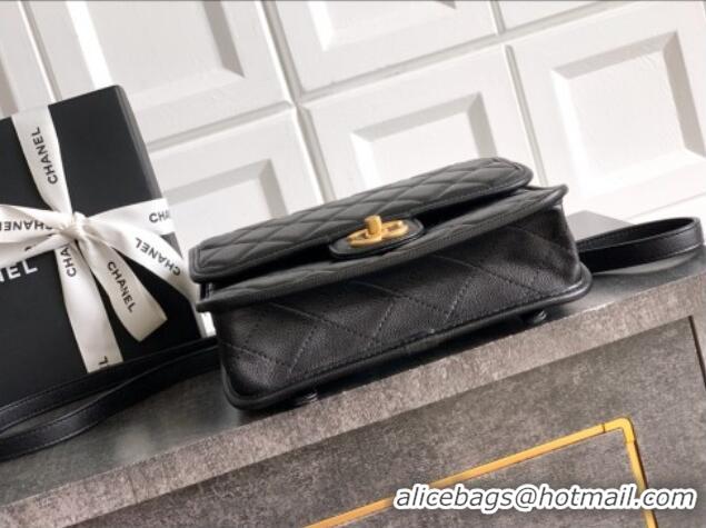 New Cheap Chanel Grained Shiny Calfskin Backpack bag AS5715 Black 2025