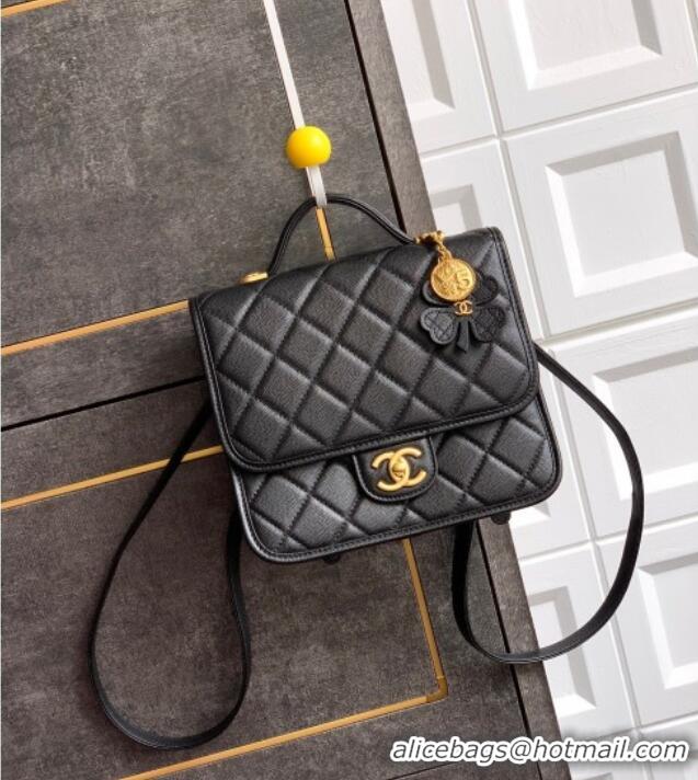 New Cheap Chanel Grained Shiny Calfskin Backpack bag AS5715 Black 2025