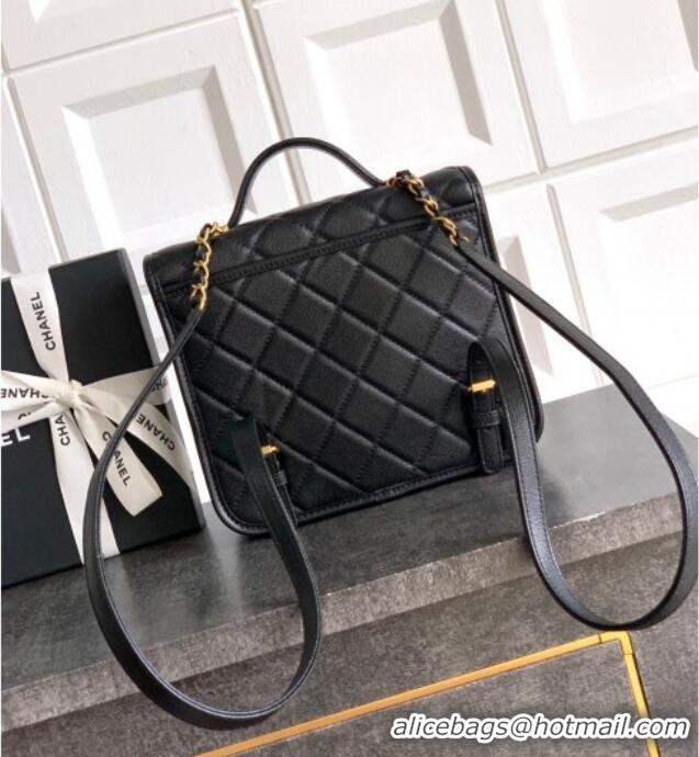 New Cheap Chanel Grained Shiny Calfskin Backpack bag AS5715 Black 2025
