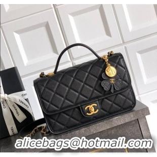 Famous Brand Chanel Grained Shiny Calfskin Flap Bag with Top Handle AS3653 Black 2025