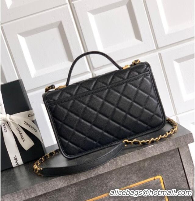 Famous Brand Chanel Grained Shiny Calfskin Flap Bag with Top Handle AS3653 Black 2025
